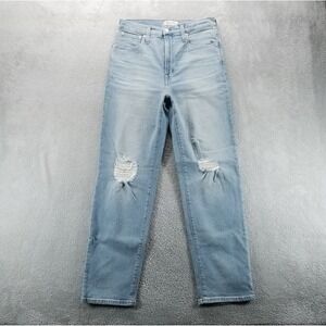 Madewell Jeans Womens 28 Blue Perfect Vintage Straight High Rise Stretch Ripped